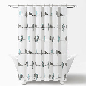 Recio Blue / Gray Birds Shower Curtain (1636ND)