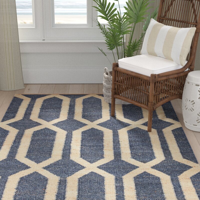 Rectangle 5' X 8' Mcdowell Geometric Handmade Flatweave Jute/Sisal Blue/Cream Area Rug 6190RR