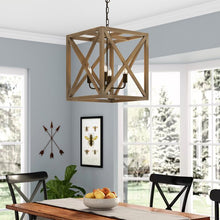Load image into Gallery viewer, William 4 - Light Lantern Square / Rectangle Chandelier with Wood (SB572)
