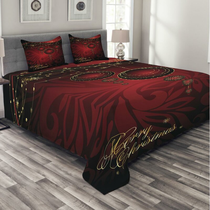 Queen Coverlet + 2 Shams Red/Black/Gold Microfiber Traditional Coverlet / Bedspread Set