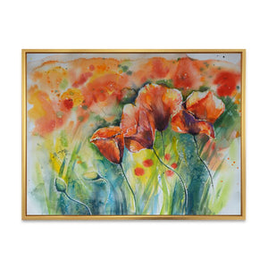 30" H x 40" W x 1" D Red Blossoming Poppies V - Painting on Canvas