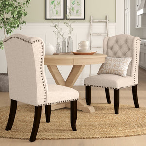 Rehoboth Tufted Upholstered Wingback Side Chair in Beige (Set of 2) #AD309