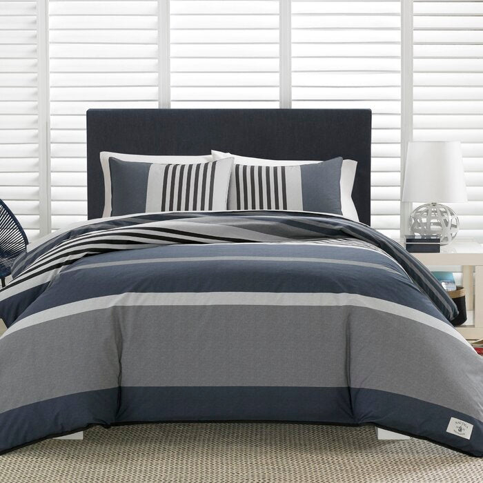 Full/Queen Gray Rendon 100% Cotton Reversible Comforter Set (SB682)