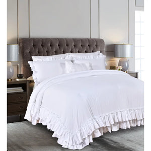 Queen Comforter + 2 Standard Shams White Resa Microfiber 3 Piece Comforter Set