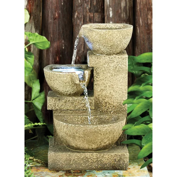 Resin Cascading Garden Tiered Fountain with LED Light