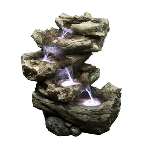 Resin Decorative 4 Level Log Fountain with LED Light