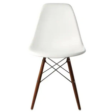 Load image into Gallery viewer, Retro Molded Style White Plastic Shell Chair with Dark Walnut Wood Eiffel Legs, 2038AH
