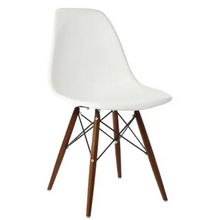 Load image into Gallery viewer, Retro Molded Style White Plastic Shell Chair with Dark Walnut Wood Eiffel Legs, 2038AH
