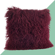 Load image into Gallery viewer, 20&quot; x 20&quot; Eggplant Revilla Lamb Fur Square 100% Wool Pillow Cover &amp; Insert (GL2)
