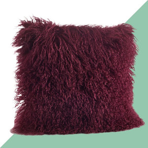 20" x 20" Eggplant Revilla Lamb Fur Square 100% Wool Pillow Cover & Insert (GL2)