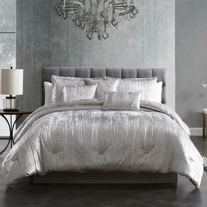 Queen Comforter + 6 Additional Pieces Silver Rexdale Turin Reversible Comforter Set 1364CDR