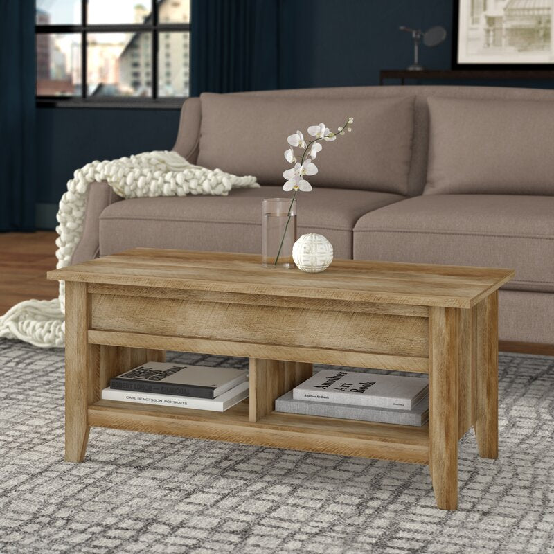 Craftsman Oak Riddleville Lift Top Extendable 4 Legs Coffee Table with Storage