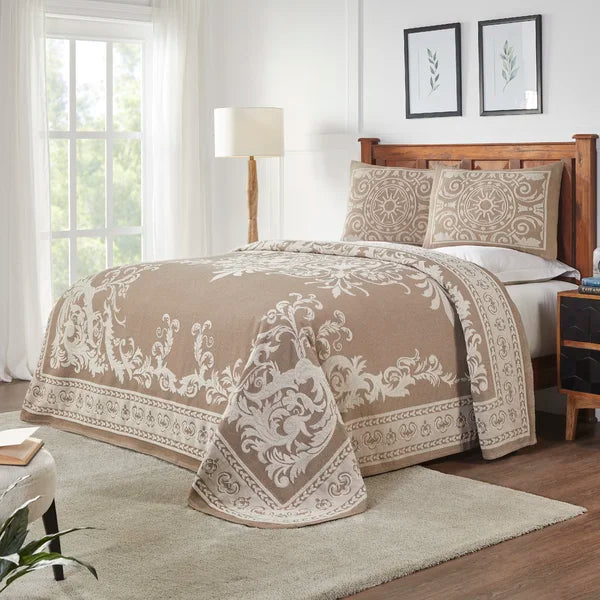 Rio Lightweight Cotton Blend Woven Jacquard Traditional Medallion Bedspread/Coverlet Set queen