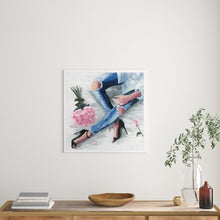Load image into Gallery viewer, 26&quot; H x 26&quot; W x 0.5&quot; D Blue, Pink Romantic Jeans - Graphic Art Print on Paper 2028CDR
