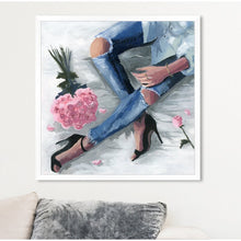 Load image into Gallery viewer, 26&quot; H x 26&quot; W x 0.5&quot; D Blue, Pink Romantic Jeans - Graphic Art Print on Paper 2028CDR
