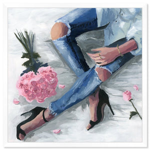 26" H x 26" W x 0.5" D Blue, Pink Romantic Jeans - Graphic Art Print on Paper 2028CDR