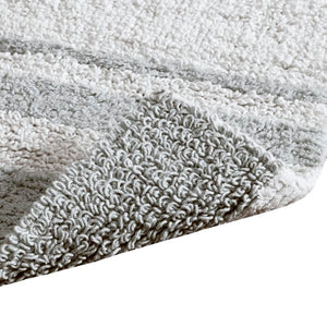 Rosenbloom Rectangular 100% Cotton Gray Striped Bath Rug (1245ND)