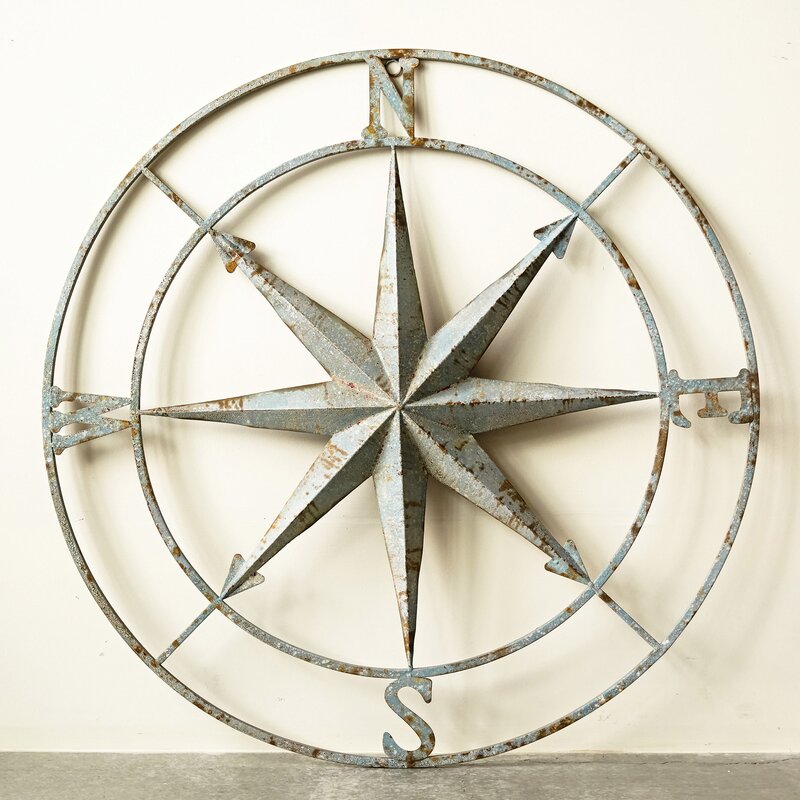 Large Blue-Grey Round Compass Wall Décor 7027