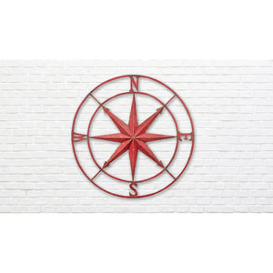 30" H x 30" W x 2" D Red Round Compass Wall Décor