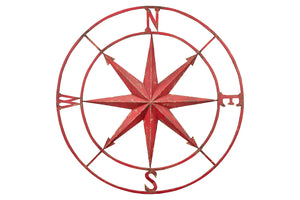30" H x 30" W x 2" D Red Round Compass Wall Décor