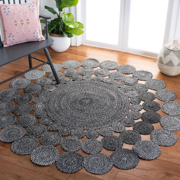Round Dudley Handmade Braided Area Rug in Charcoal 3