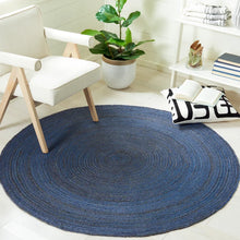 Load image into Gallery viewer, Round Geometric Handmade Handwoven Jute/Sisal Area Rug in Navy/Blue, Round 3&#39;
