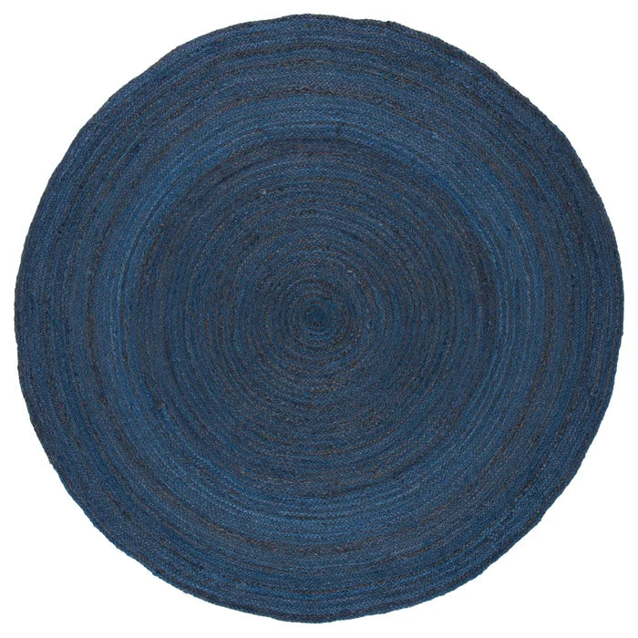Round Geometric Handmade Handwoven Jute/Sisal Area Rug in Navy/Blue, Round 3'