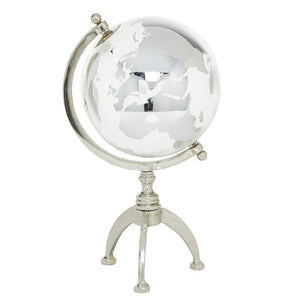 Round Glass Globe With Silver Aluminum Base, 8" X 15.25", 5683RR