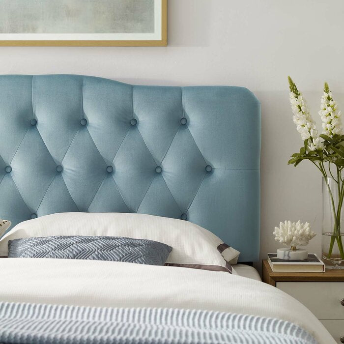 Twin Light Blue Roundtree Upholstered Panel Headboard (SB1310)
