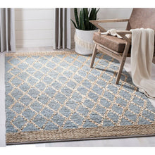 Load image into Gallery viewer, Runner Alegria Geometric Handmade Tufted Light Blue/Brown Area Rug 6191RR
