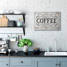 Load image into Gallery viewer, Gray Rustic Fresh Brew Coffee Sign Autumn Charm by Jennifer Pugh - Graphic Art Print GL384
