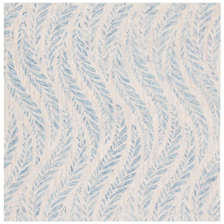 Ryleigh Abstract Handmade Tufted Area Rug in Ivory/Blue, Square 5'