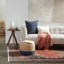 Load image into Gallery viewer, Saba Oliana Blue &amp; Beige Pouf 18"

