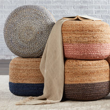 Load image into Gallery viewer, Saba Oliana Blue &amp; Beige Pouf 18"

