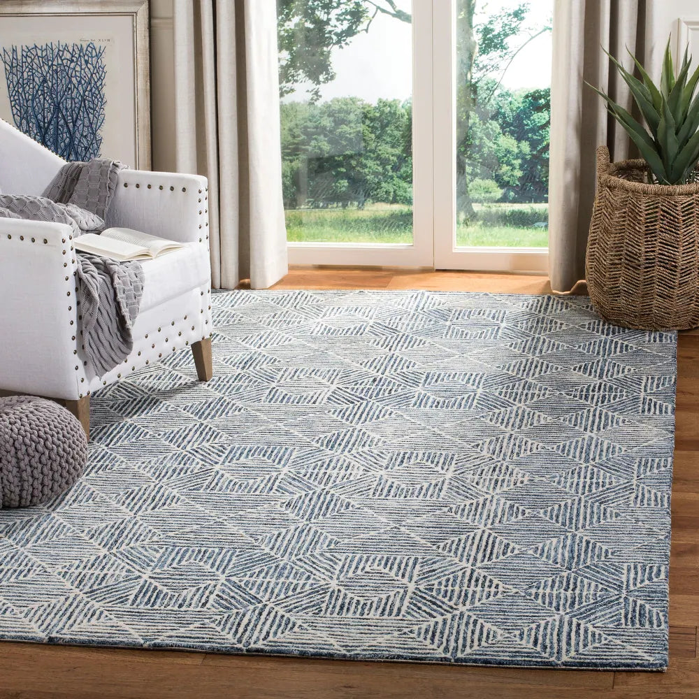 SAFAVIEH Handmade Abstract Birdie Modern Wool Rug - 8' x 10' - Blue/Ivory