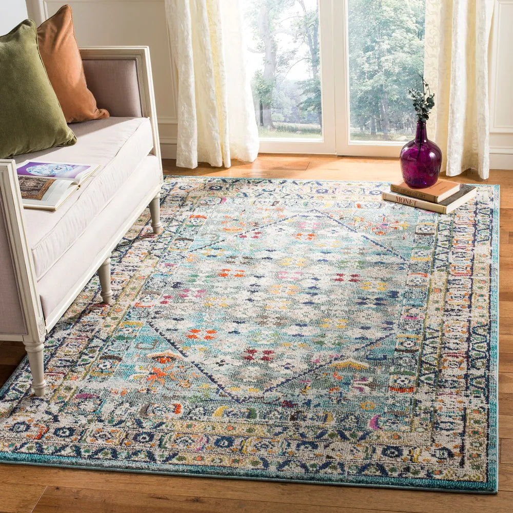 SAFAVIEH Monaco Gulriz Boho Rug - 9' x 9' Square - Blue/Light Grey