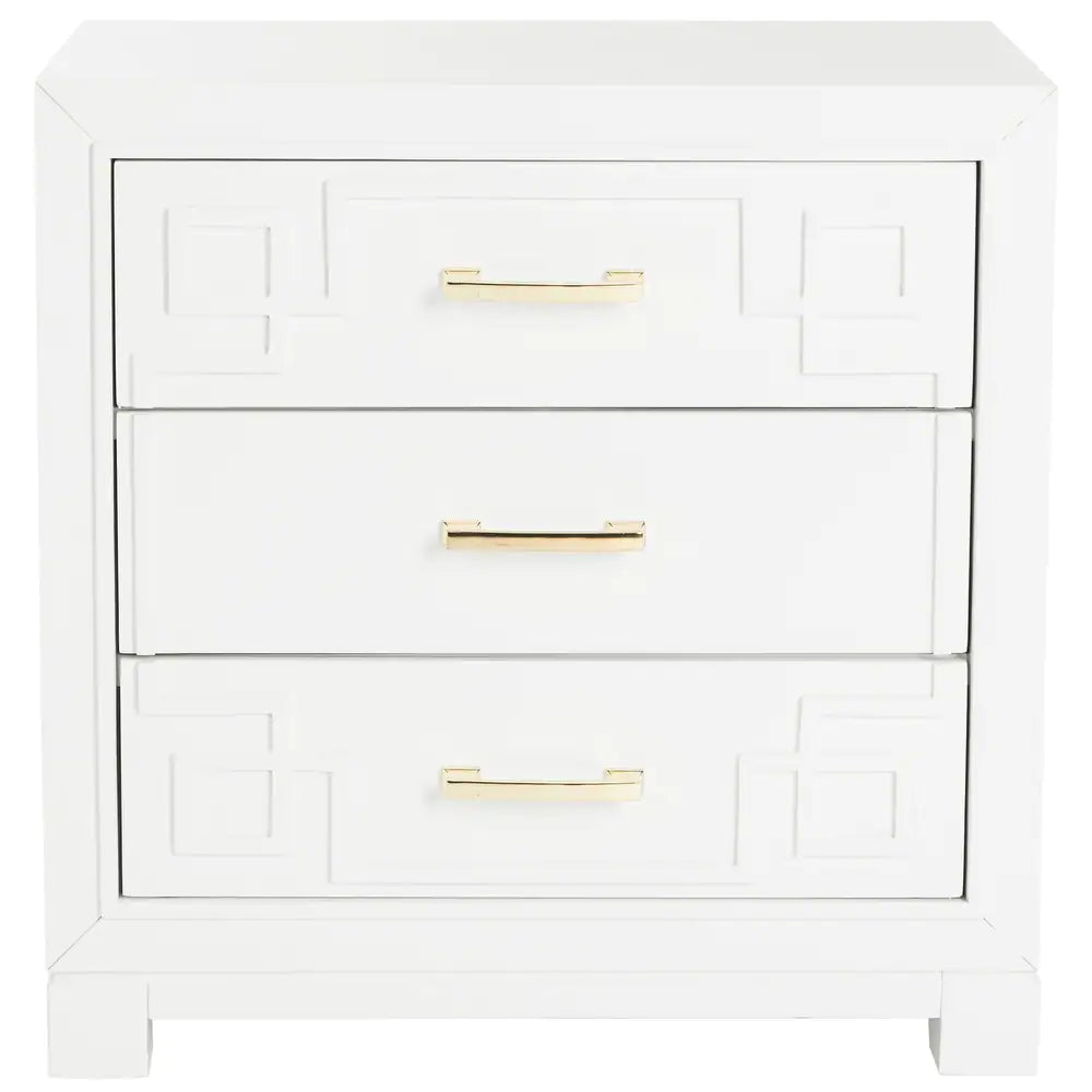 Raina Three Drawer Greek Key Night Stand