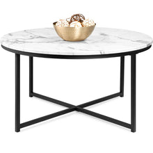 Load image into Gallery viewer, Round Coffee Table w/ Faux Marble Top, Metal Frame - 36in
