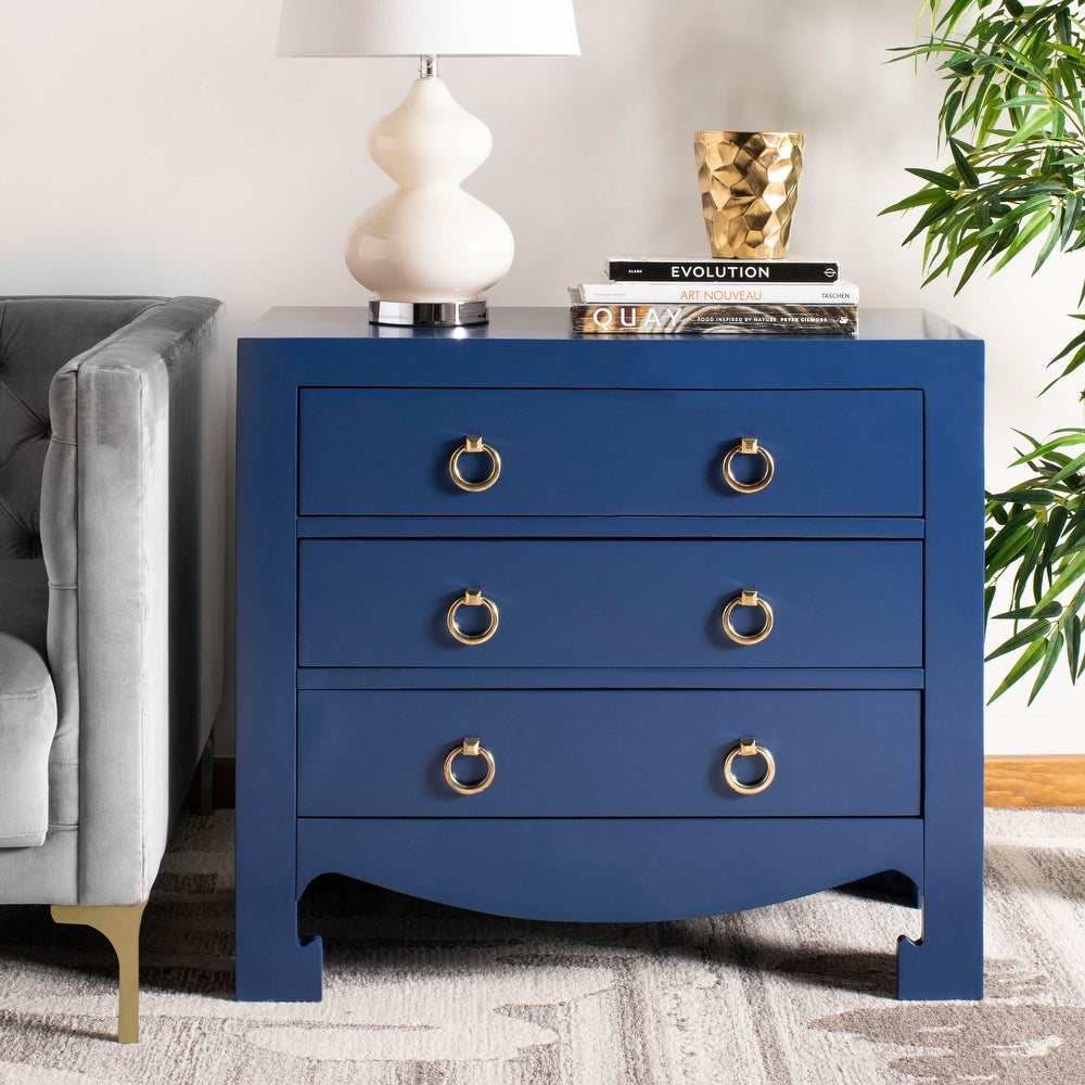 Dion 3 Drawer Chest - Lapis Blue / Gold Set of 2