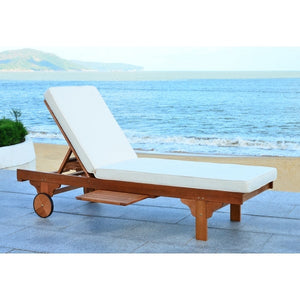 Newport Natural Brown 1-Piece Wood Outdoor Chaise Lounge Chair with Beige Cushion(2655RR)