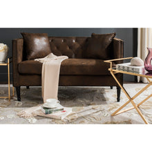 Load image into Gallery viewer, Sarah Tufted Settee With Pillows Brown Faux Leather 113CDR
