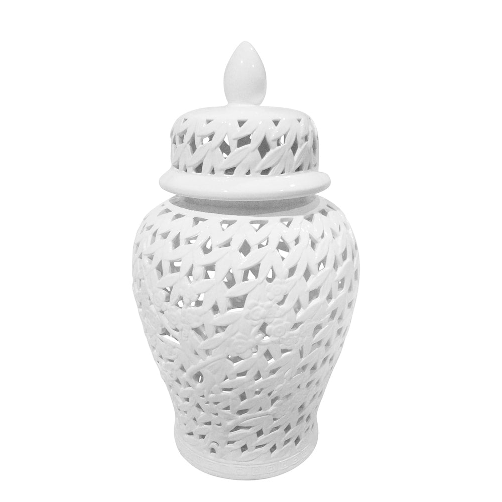 Pierced Ceramic Temple Jar, White Ceramic 2025CDR
