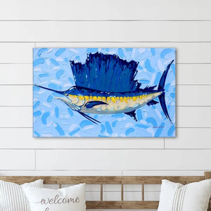 30" H x 40" W x 1.5" D Sailfish by Sarah Lapierre - Wrapped Canvas Painting https://www.wayfair.com/decor-pillows/pdp/highland-dunes-sailfish-by-sarah-lapierre-wrapped-canvas-painting-w005514676.html?piid=219172477
