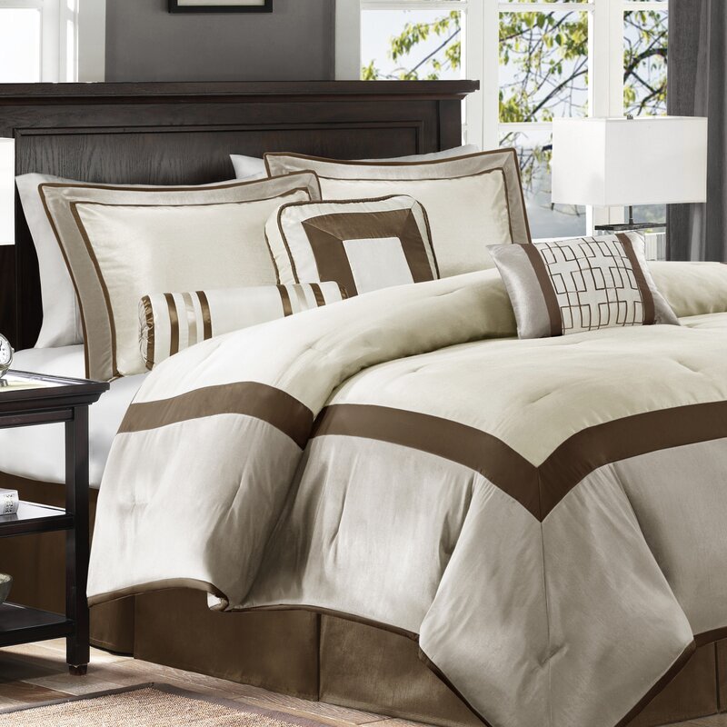 California King Comforter + 6 Additional Pieces Taupe/Brown Saint-Laurent Microfiber Traditional 7 Piece Comforter Set