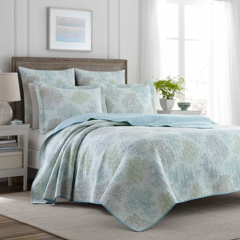 Saltwater Blue Standard Cotton Reversible Quilt Set, full/queen  7770RR