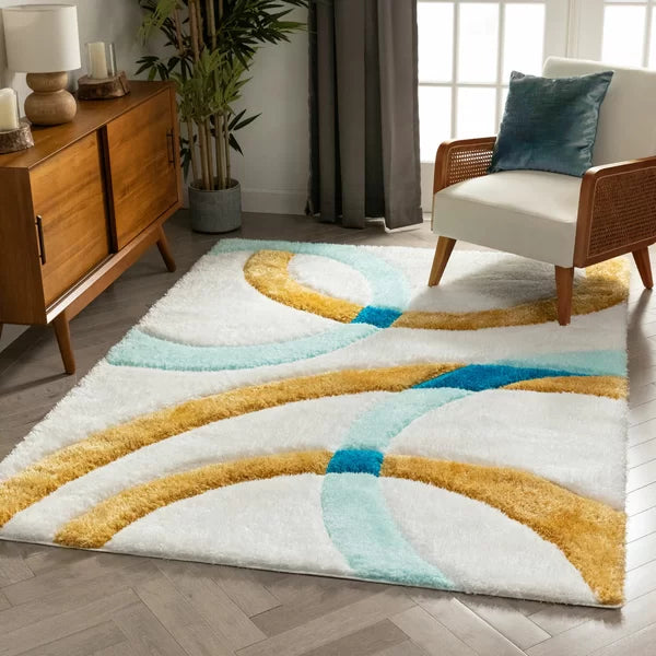 San Francisco Abstract Shag Area Rug in Blue 3'11