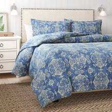 Load image into Gallery viewer, Sandrine Bedding Blue 100% Cotton Reversible 1 Duvet QUEEN Cover Set EC1316
