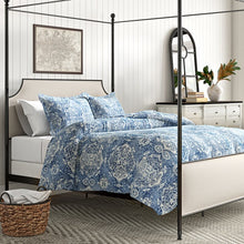 Load image into Gallery viewer, Sandrine Bedding Blue 100% Cotton Reversible 1 Duvet QUEEN Cover Set EC1316
