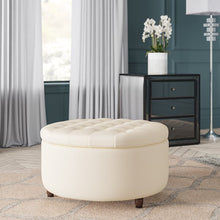 Load image into Gallery viewer, Sanni 28&quot; Round Storage Ottoman Cream 3570RR
