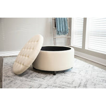 Load image into Gallery viewer, Sanni 28&quot; Round Storage Ottoman Cream 3570RR
